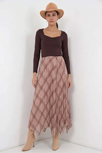 Generic Brand Women's Square Collar Standard Asymmetrical Cut Pleated Chiffon...