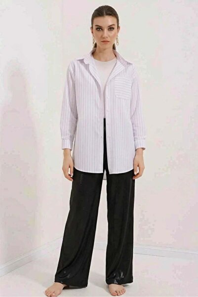 Generic Brand Women's Oversize Striped Cotton White Shirt