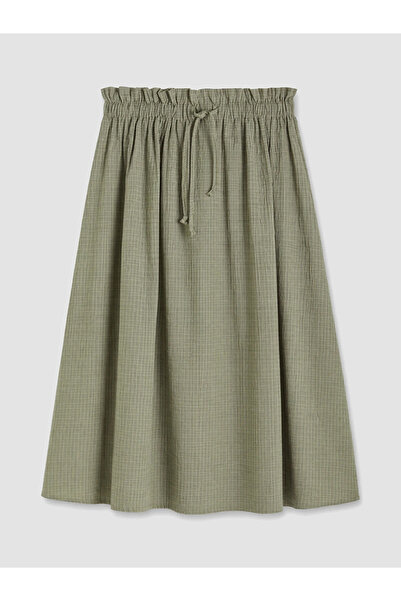LC Waikiki Green Plaid Skirt with Elastic Waist