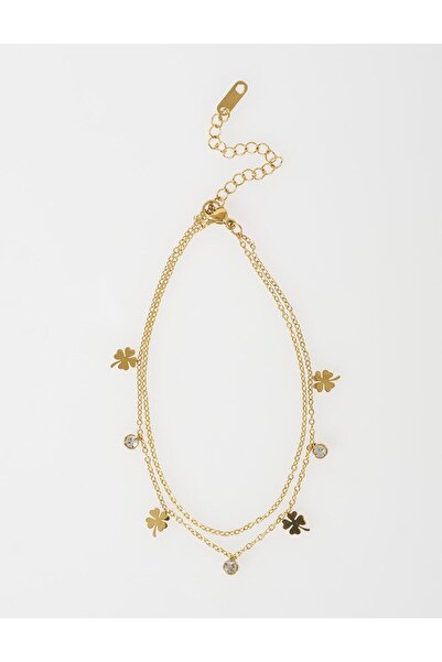 Kayra Clover Detailed Anklet Gold