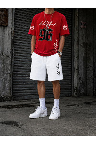 ship master Men's Cotton Oversize New York 96 Graphic Printed Crew Neck Casua...