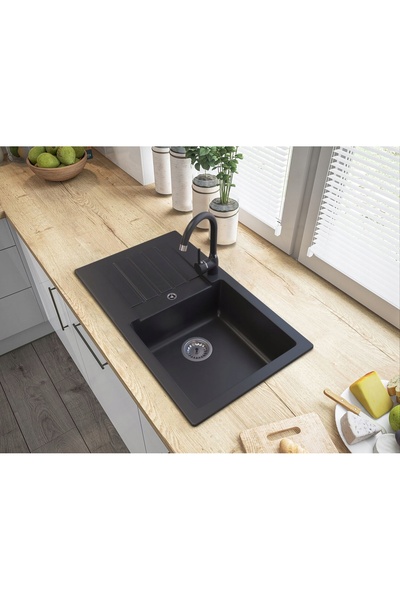 Granitan Chiuveta de granit Trix, Granitan, mixer de bucatarie, Negru