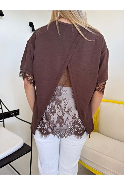 Bade Butik Coffee Back Lace Design T-Shirt