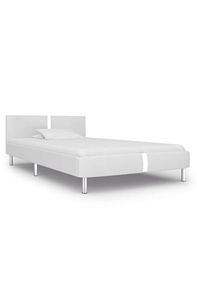 vidaxl Cadru de pat, alb, 90 x 200 cm, piele ecologică