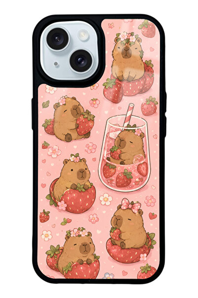 Spoyi iPhone 15 Strawberry Capybara Tasarımlı Glossy Telefon Kılıfı