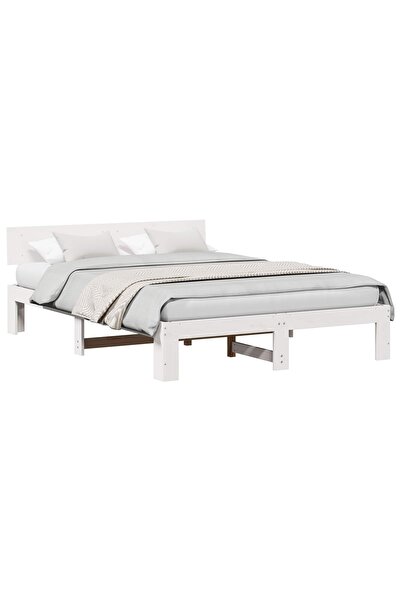 vidaxl Cadru de pat cu headboard Alb 150 x 200 cm Lemn de pin masiv
