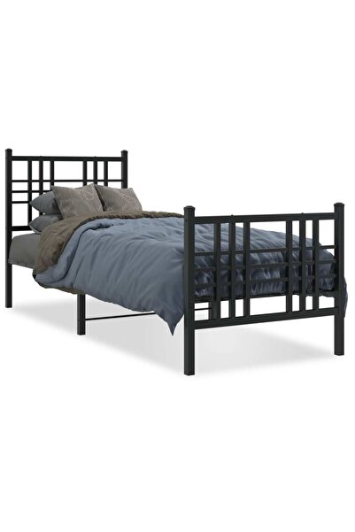 vidaxl Cadru pat metalic cu tăblii de cap/picioare, negru, 75x190 cm