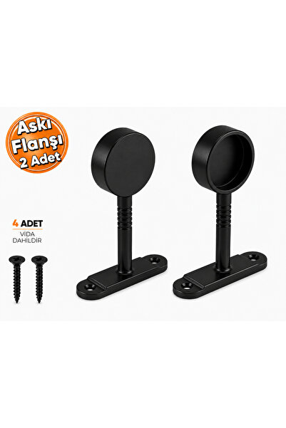 ShopyTime Siyah Kapalı Gardırop Askı Borusu Flanşı – 2 Adet + 4 Vida