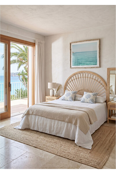 Lessio Home Side Doğal Rattan Baza Yatak Başlığı 160 cm - Bohem Çift Kişilik ...
