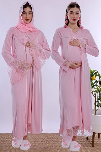 ByLohusa Set de cămăși de noapte pentru gravide și postpartum cu hijab și fun...