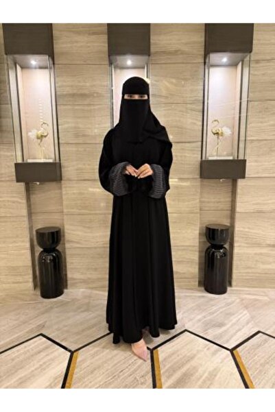 YOU ABAYA عباية هديل دبل كلوش القماش كريب ملكي كوري تدخيلات دانتيل في الكمام