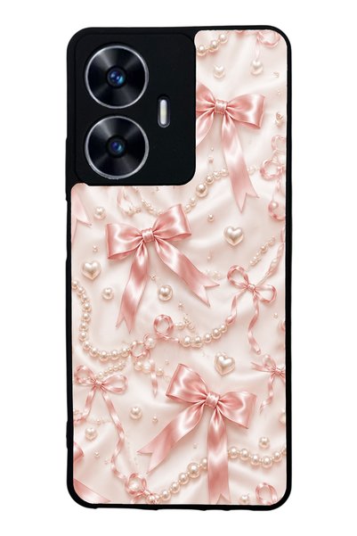 Spoyi Realme C55 Glossy Phone Case with Blush Pearl Bow Design