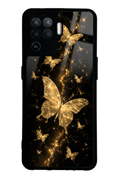 Spoyi Oppo Reno 5 Lite Yellow Galaxy Butterfly Tasarımlı Glossy Telefon Kılıfı