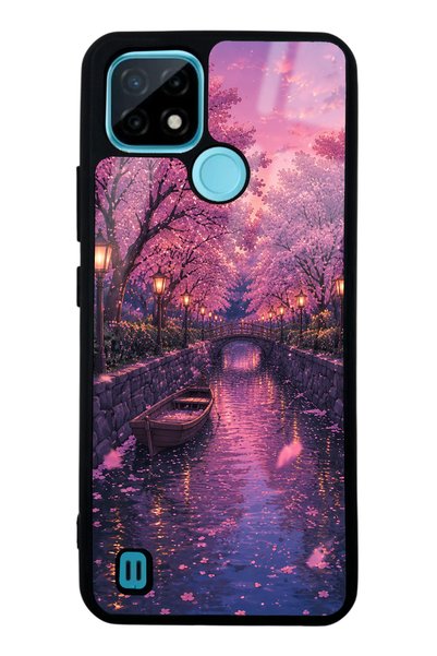 Spoyi Realme C21 Sakura Twilight Canal Design Glossy Phone Case