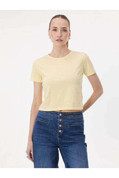 ORSAY Tricou crop galben de damă cu mânecă scurtă