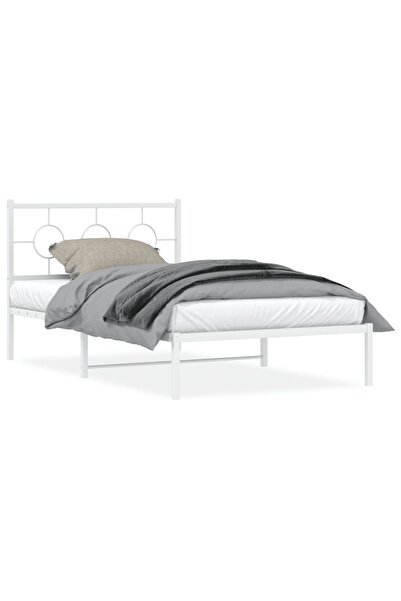 vidaxl Cadru de pat din metal cu tăblie, alb, 107x203 cm