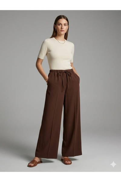 centilmen Ercan Akdeni̇z High Waist Wide Leg Spanish Leg Detailed Women's Tro...