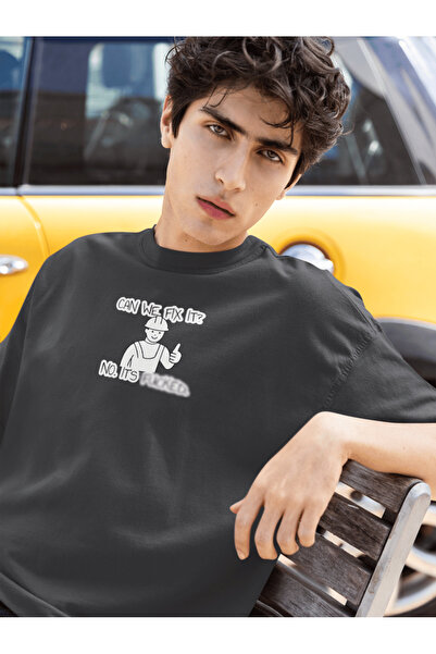 buzagi tasarım ürünleri Can We Fix It Unisex Oversize Black T-Shirt