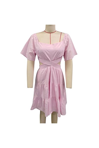 ANGGREK Rochie Mini De Vara, Decolteu Patrat, Confortabila, Bumbac, Maneci Sc...