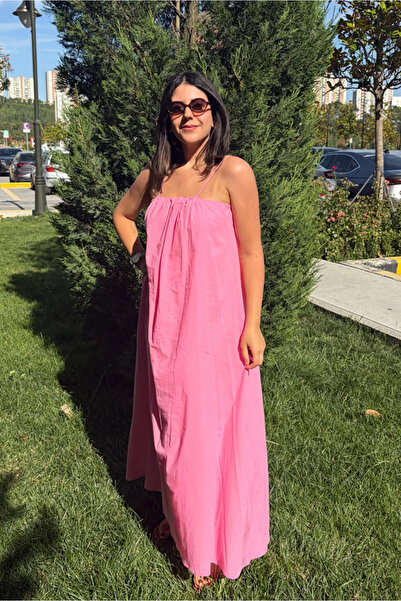NN SISTER Büzgü Detaylı Askılı Maxi Elbise