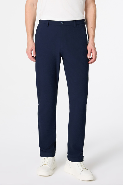 Tween Relaxed Fit (Pilesiz) Lacivert Armürlü Kumaş Pantolon