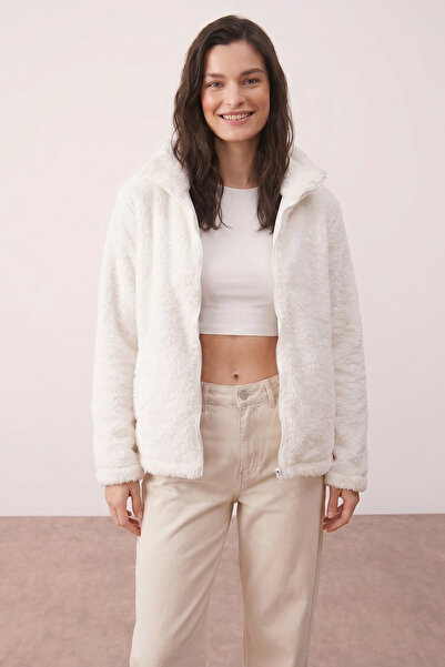 Purpleclo Women's Oversize Zippered Teddy Plush Cardigan
