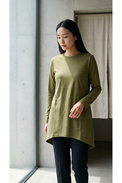 Plistre 2305_Women's Crew Neck Long Sleeve Single Jersey Tunic 100% Cotton