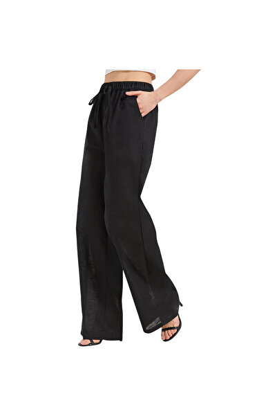 OEM Zylioo Pantaloni Dama Lungi din In de Vară Largi Bumbac In Negru XL