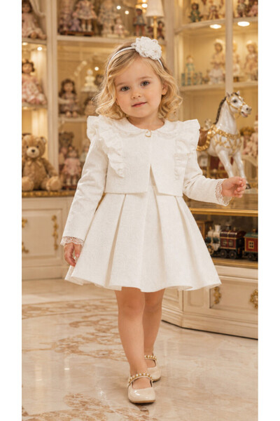 Pamina Baby Girl Evening Dress Rose Patterned Jacquard Dress and Hairband Set...