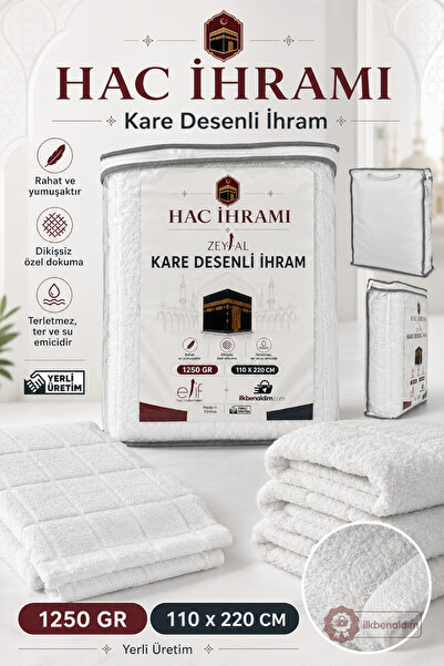 Zey-Al Kare Desenli Hac İhramı 2 Parça 1250 GR 110x220 cm Umre İhramı