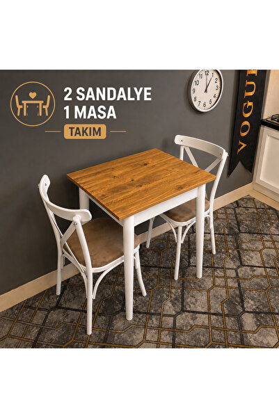 VOGUE TASARIM VE AKSESUAR 60x70 Mutfak Masası 2 Sandalyeli Takım | Küçük Yeme...