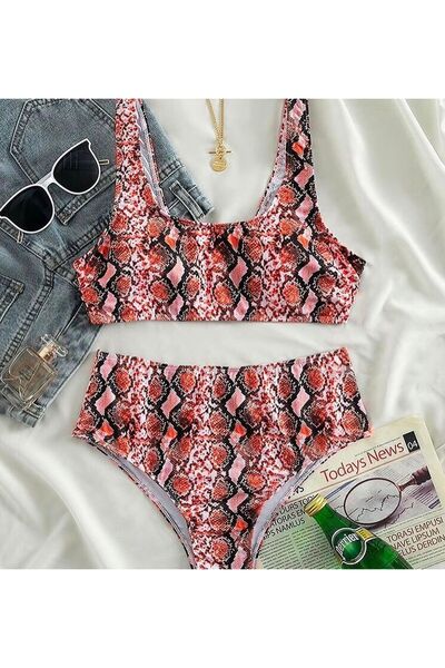 Bikini Yılan Derisi Desenli Takımı (Pareo Hediyeli)