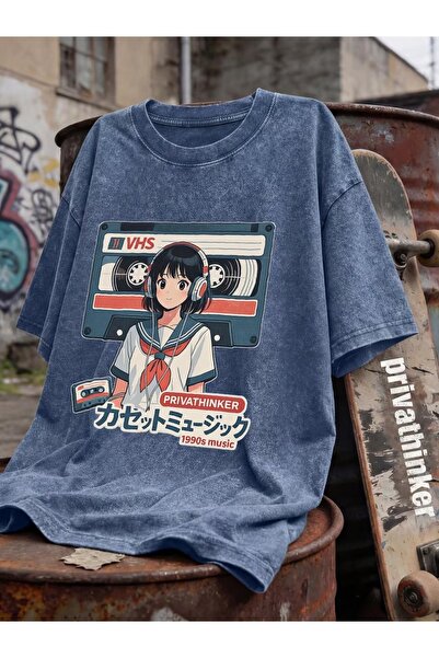 Toum Retro Anime Girl Vhs Unisex Washable Vintage Oversize T-Shirt