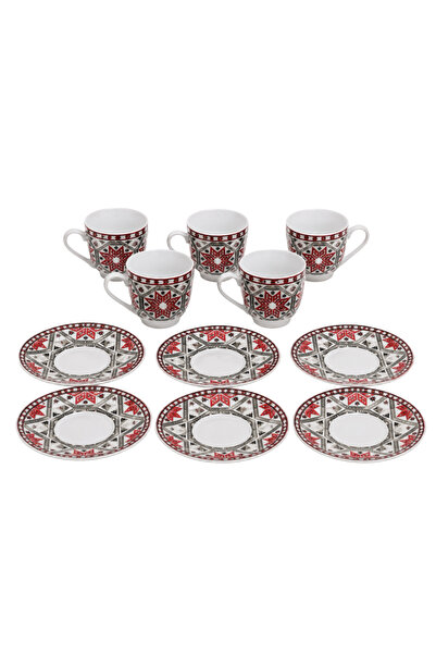 OEM Set Cafea Ceramică 6 Cești + 6 Farfurioare, Model Tradițional