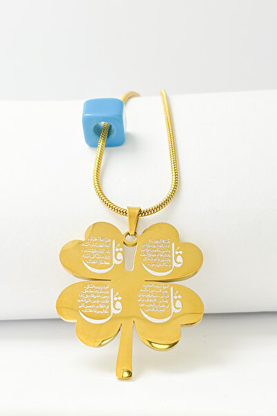DEARWİSH Italian Chain Stainless Steel Necklace with Gold Color Four-Leaf Clo...