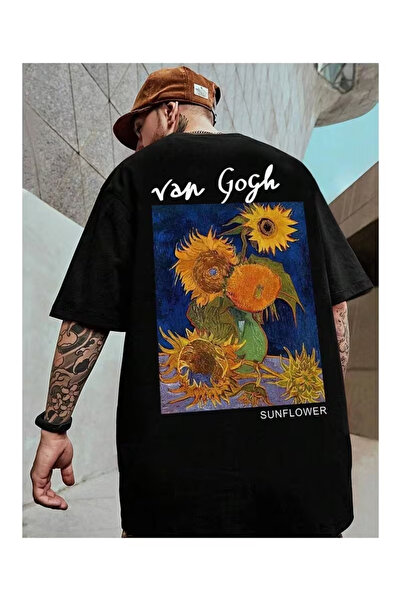 Massgai Tricou unisex supradimensionat, 100% bumbac, cu imprimeu Van Gogh