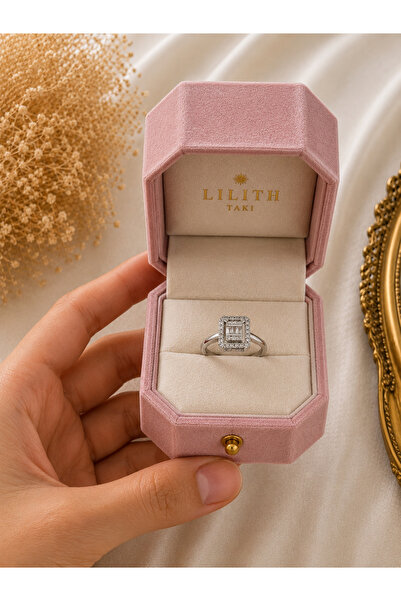 Lilith Takı ✨   Square Cut Stone Detailed Sparkling Silver Color Women's Ring...