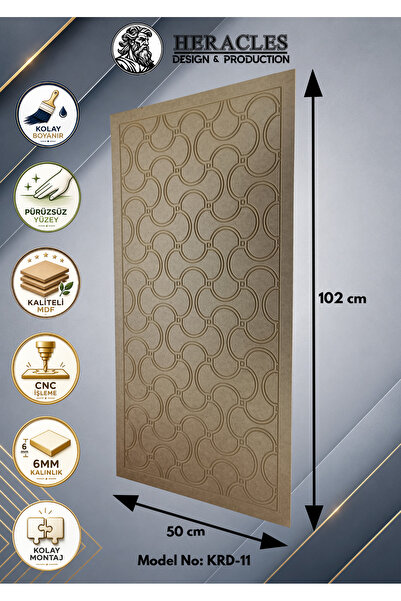 HRC Dizayn (KRD-11) 3D Görünümlü MDF Dekoratif Duvar Paneli 102x50 cm 6 mm CN...