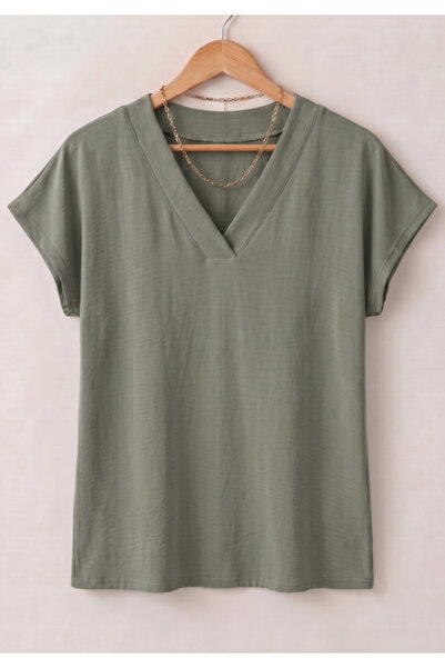 Little Visqon Women's Viscose V-Neck Short Sleeve Basic Comfortable Fit Blouse