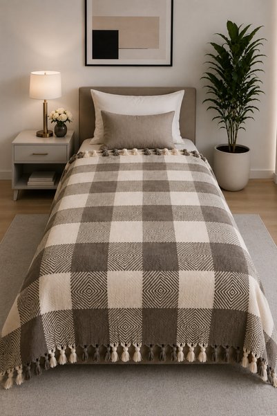 XVA Viona Single Pike |   Tasseled |   Bedspread |   Square Patterned |   170X210 cm