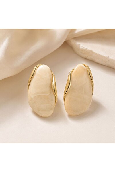 So Much Accesories Cream-Colored Gold Detailed Organic Form Women's Earrings ...