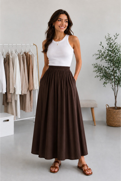 Dream Style Women's Tencel Fabric Skirt with Elastic Waist and Pocket Detail