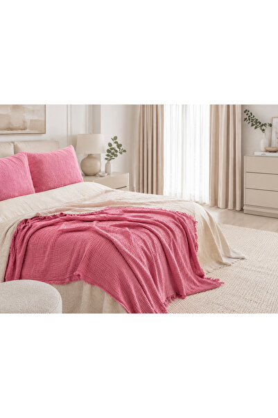 HB&Victory 100% Cotton 4 Layer Muslin Bedspread Fuchsia Color Single Size 160...