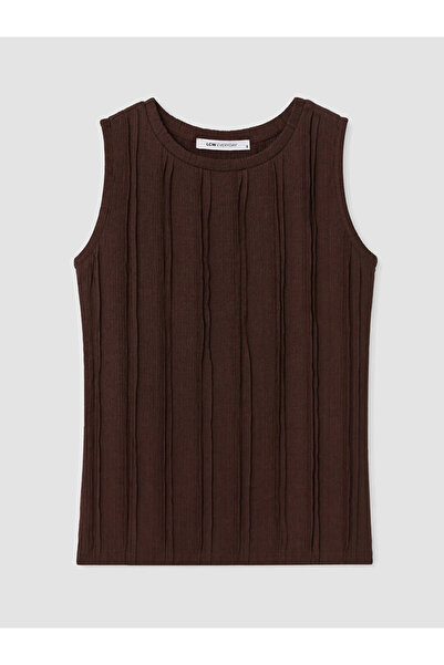LC Waikiki Brown Crew Neck Textured Women's Tank Top