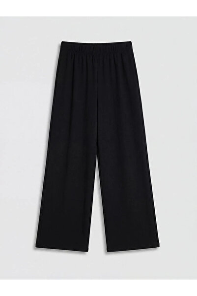 LC Waikiki Black Elastic Waist Wide Leg Women's Trousers