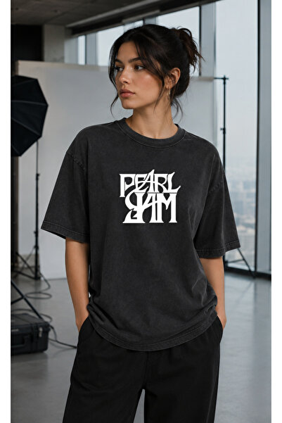 OPPPSSS Pearl Jam Vintage Washed Oversize T-Shirt with Front and Back Print G...