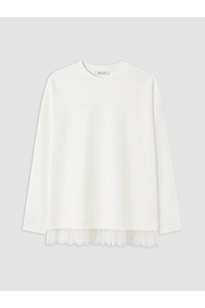 LC Waikiki White Lace Detailed Soft Touch Women's Sweatshirt Tunic