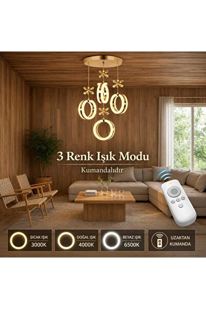 MAVERALİGHTİNG ALYA 4LÜ AVİZE 3 RENK LED ISIKLI KUMANDALI SALON OTURMA ODASI ...
