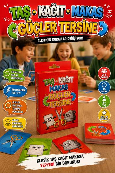 Gargamel Taş Kâğıt Makas Güçler Tersine Eğlenceli Aile ve Parti Kart Oyunu 2-...