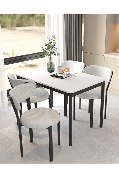 Aktehome Luna 4 Kişilik Mutfak Masa Sandalye Takımı 70x110 cm Beyaz